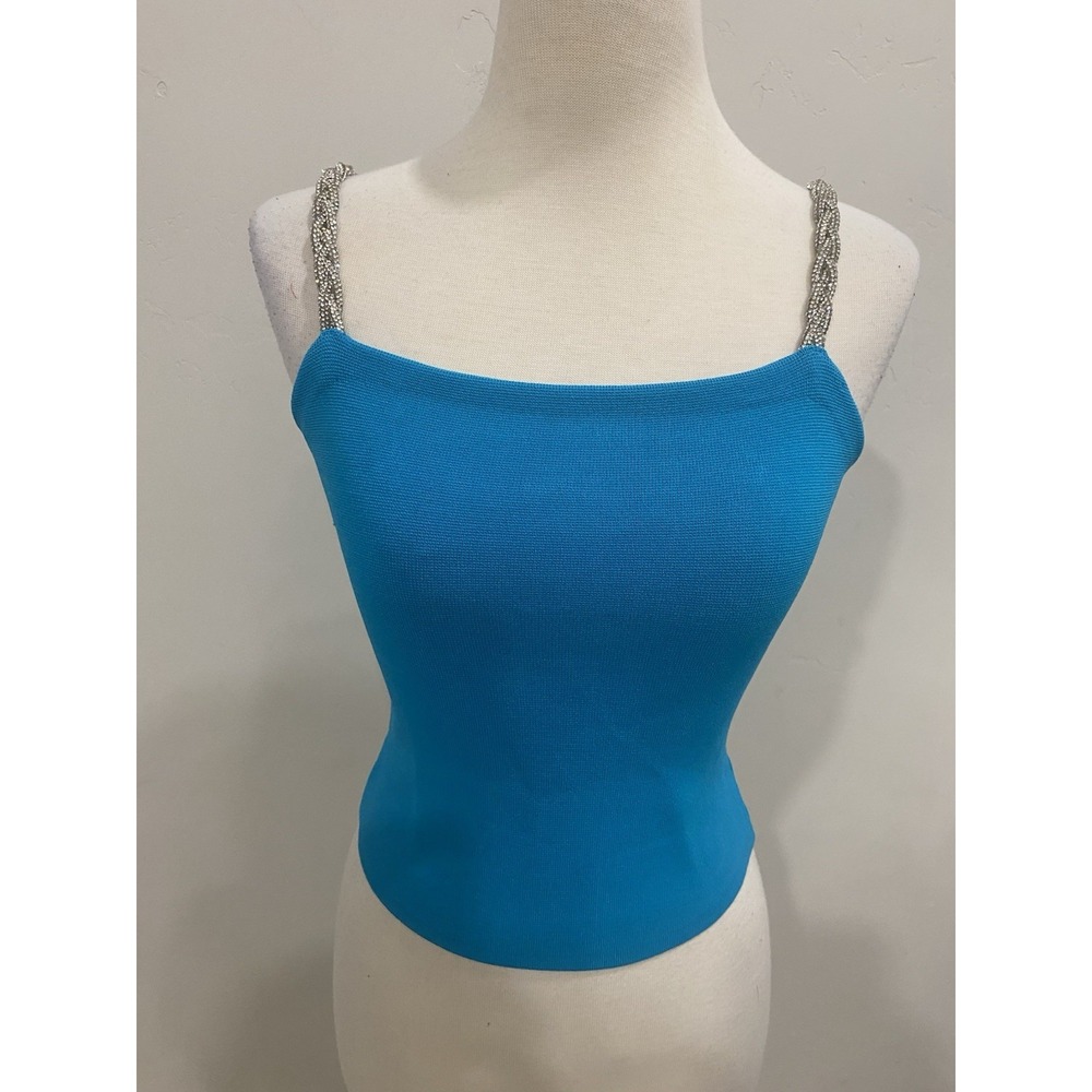 House Of Harlow Turquoise TANK TOP WITH BRAIDED RHINESTONE STRAPS XS